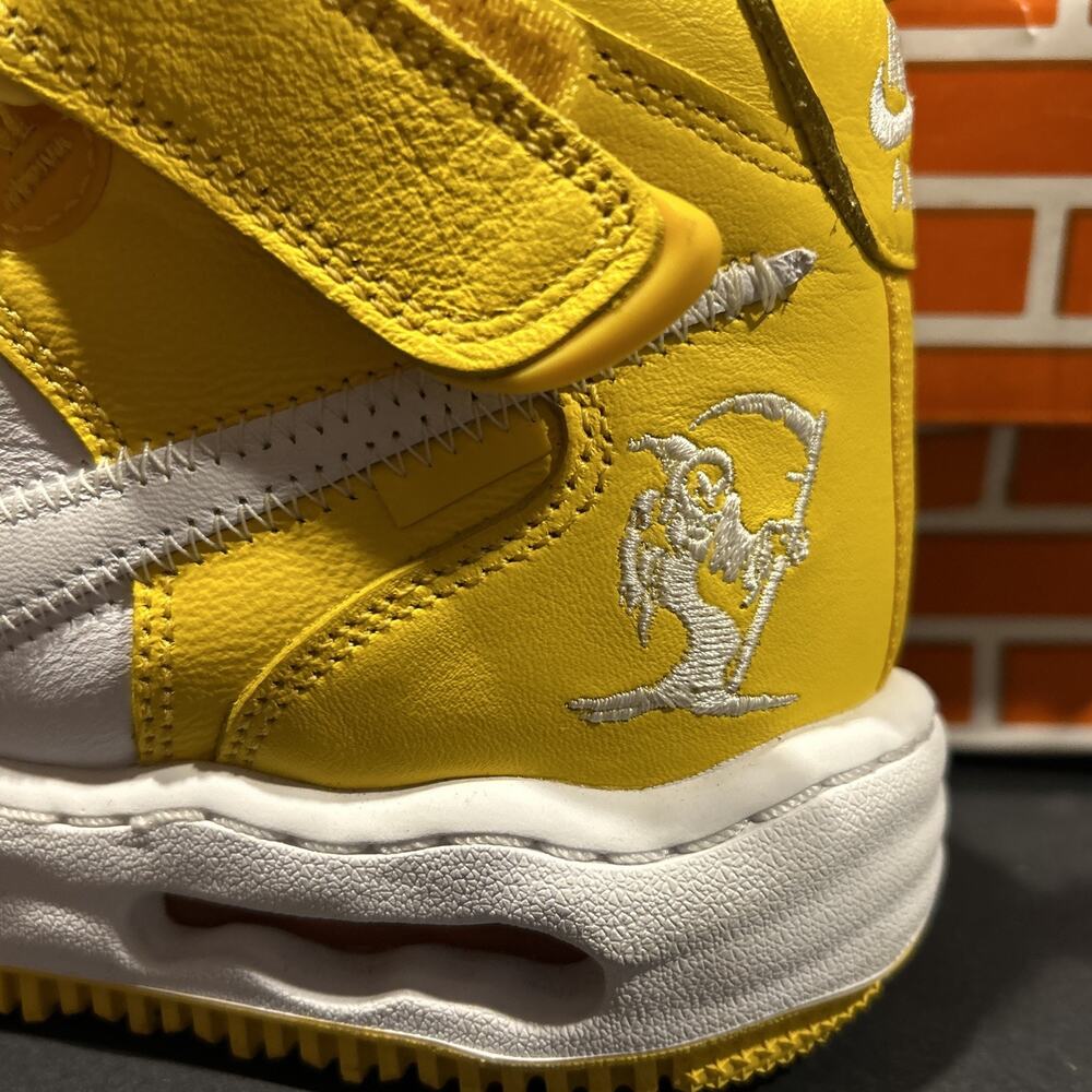 Size 9- Off-White x Nike Air Force 1 SP Leather Mid Varsity Maize W OG BOX - Picture 6 of 15